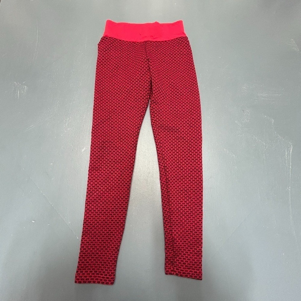 BoomBooty Leggings Women's S Red Black Honeycomb Textured High Waist Shaping Fit